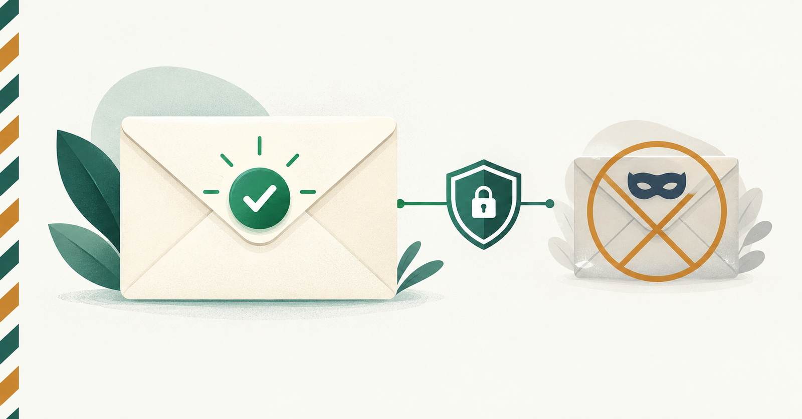 Verified envelope with a green check mark beside a rejected forged envelope